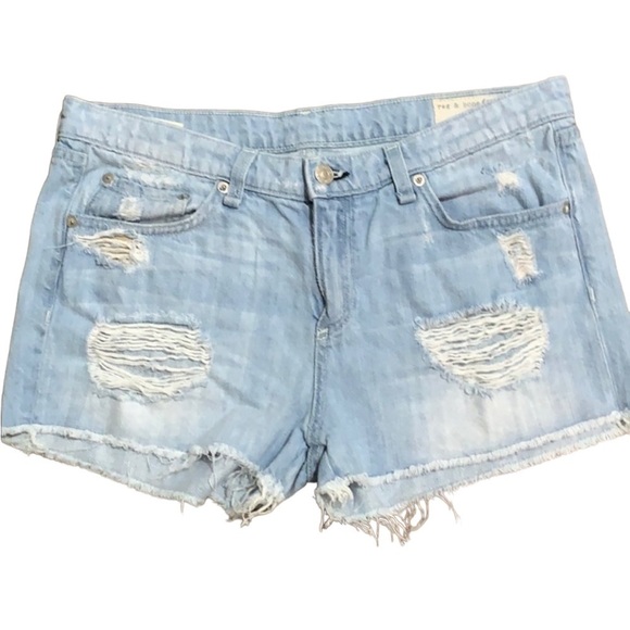 - Rag & Bone Light Blue Distressed Denim Cotton Shorts - Picture 1 of 8